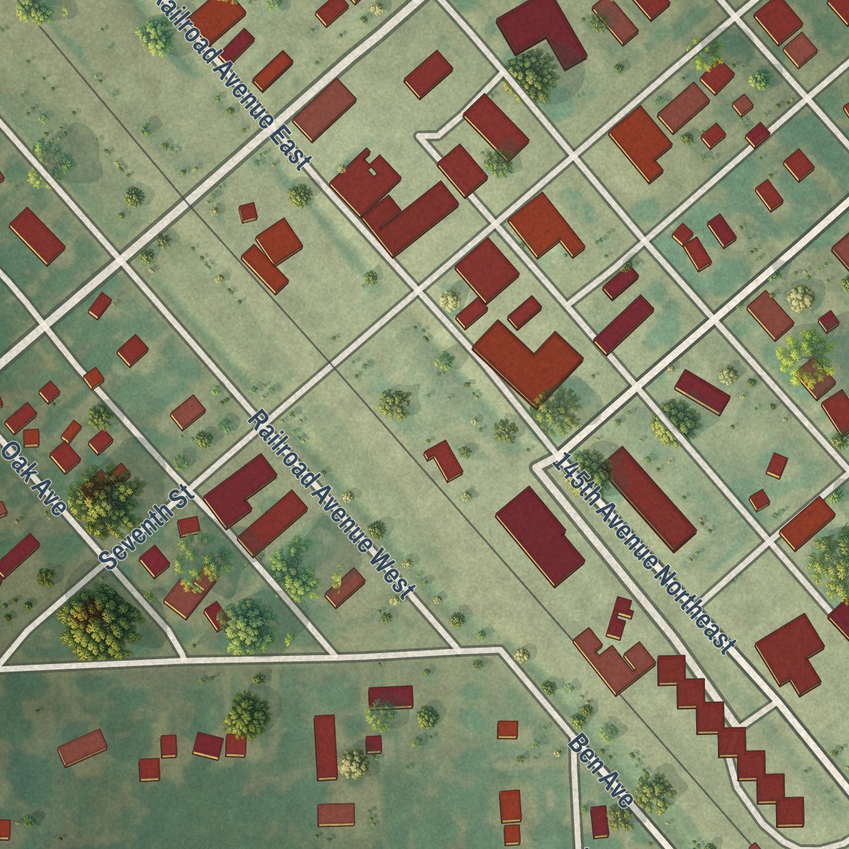 Close-up of the map of Hatton, North Dakota print showing street and building detail