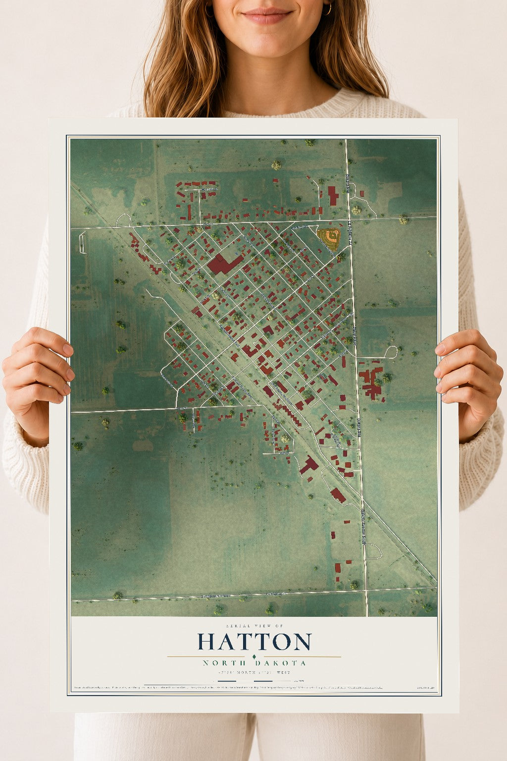Map of Hatton, North Dakota, 18 x 24 inch unframed archival matte print
