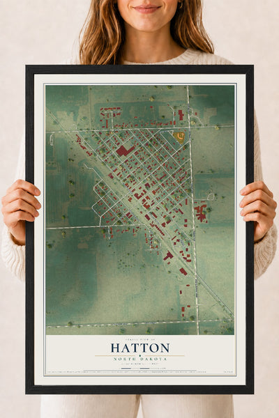 Map of Hatton, North Dakota, 18 x 24 inch print in a black wood frame