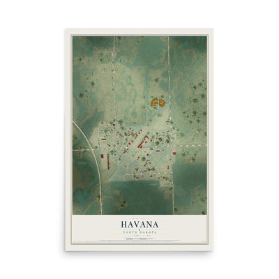 Map of Havana, North Dakota, 12 x 18 inch unframed archival matte print