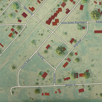 Close-up of the map of Havana, North Dakota print showing street and building detail