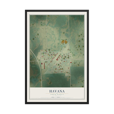 Map of Havana, North Dakota, 12 x 18 inch print in a black wood frame