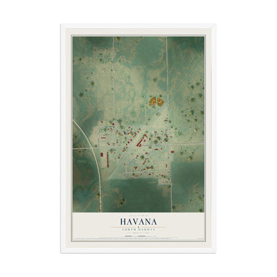 Map of Havana, North Dakota, 12 x 18 inch print in a white wood frame