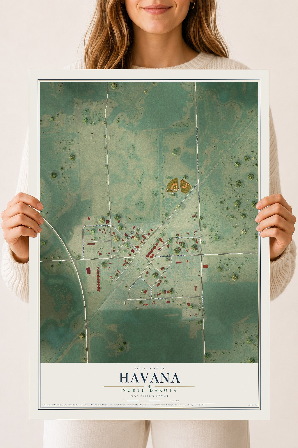 Map of Havana, North Dakota, 18 x 24 inch unframed archival matte print