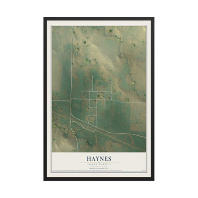 Map of Haynes, North Dakota, 12 x 18 inch print in a black wood frame