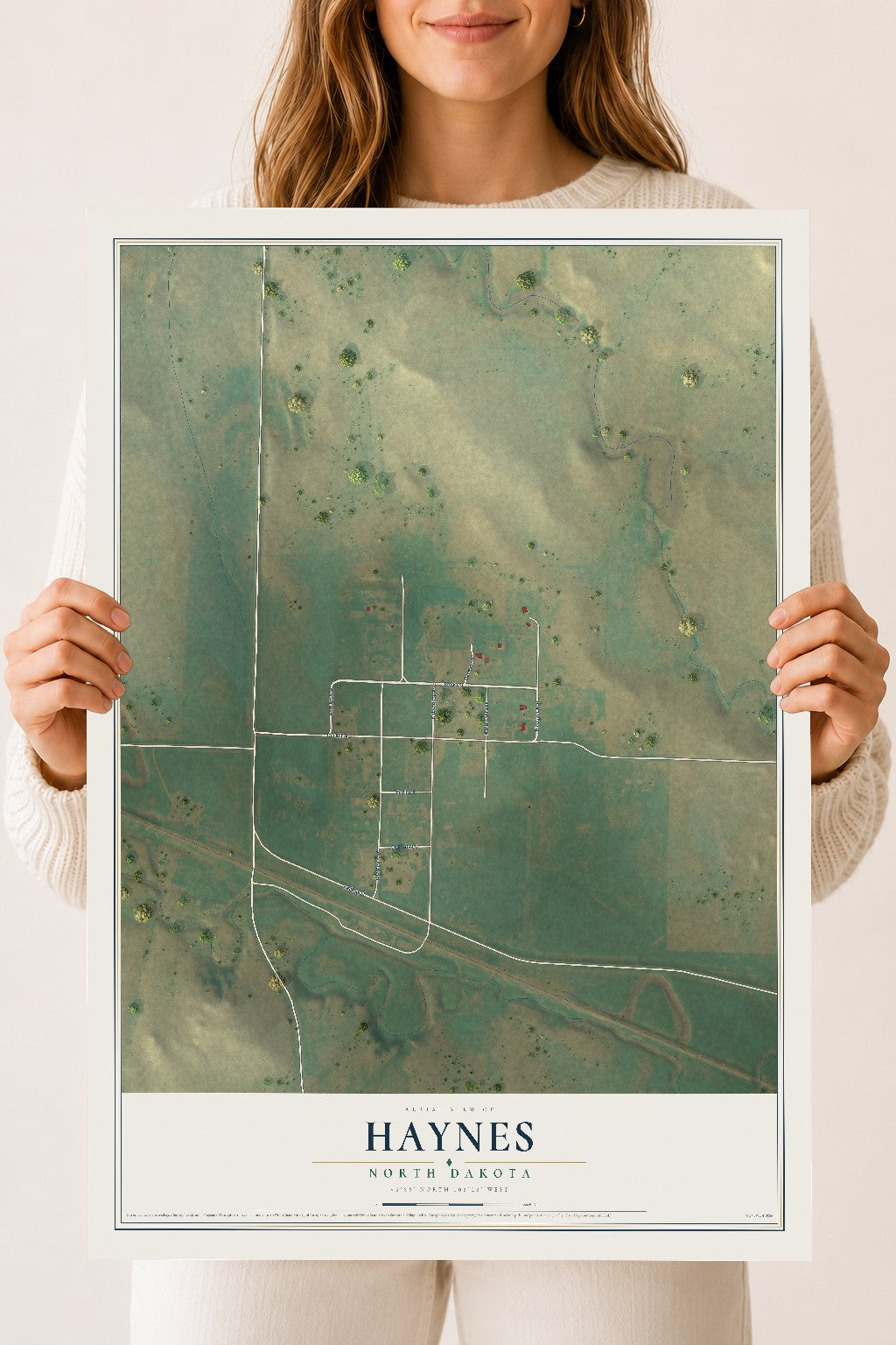 Map of Haynes, North Dakota, 18 x 24 inch unframed archival matte print