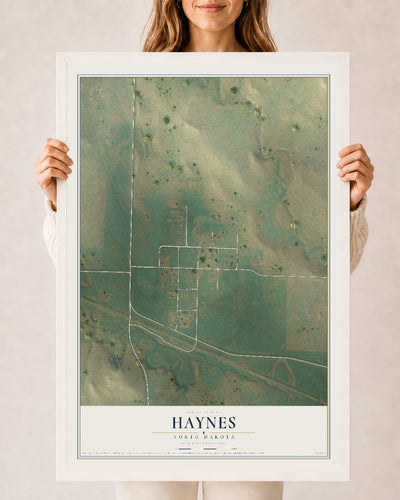 Map of Haynes, North Dakota, 24 x 36 inch print in a white wood frame