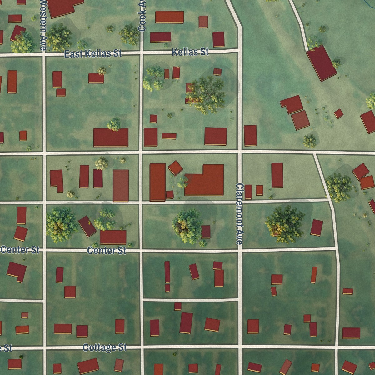 Close-up of the map of Hazelton, North Dakota print showing street and building detail