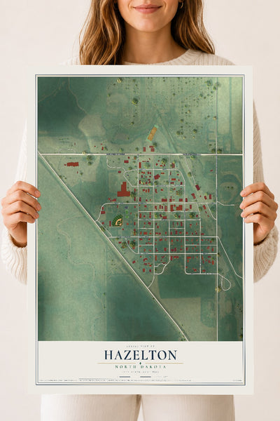 Map of Hazelton, North Dakota, 18 x 24 inch unframed archival matte print