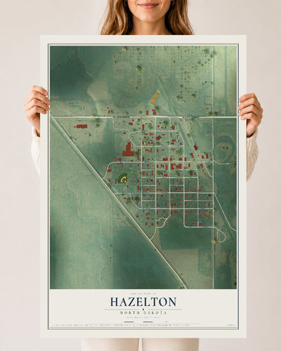 Map of Hazelton, North Dakota, 24 x 36 inch unframed archival matte print