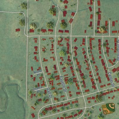 Second close-up of the map of Hazen, North Dakota print showing more streets and buildings
