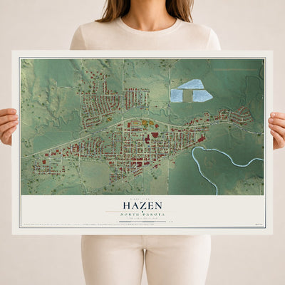Map of Hazen, North Dakota, 18 x 24 inch unframed archival matte print