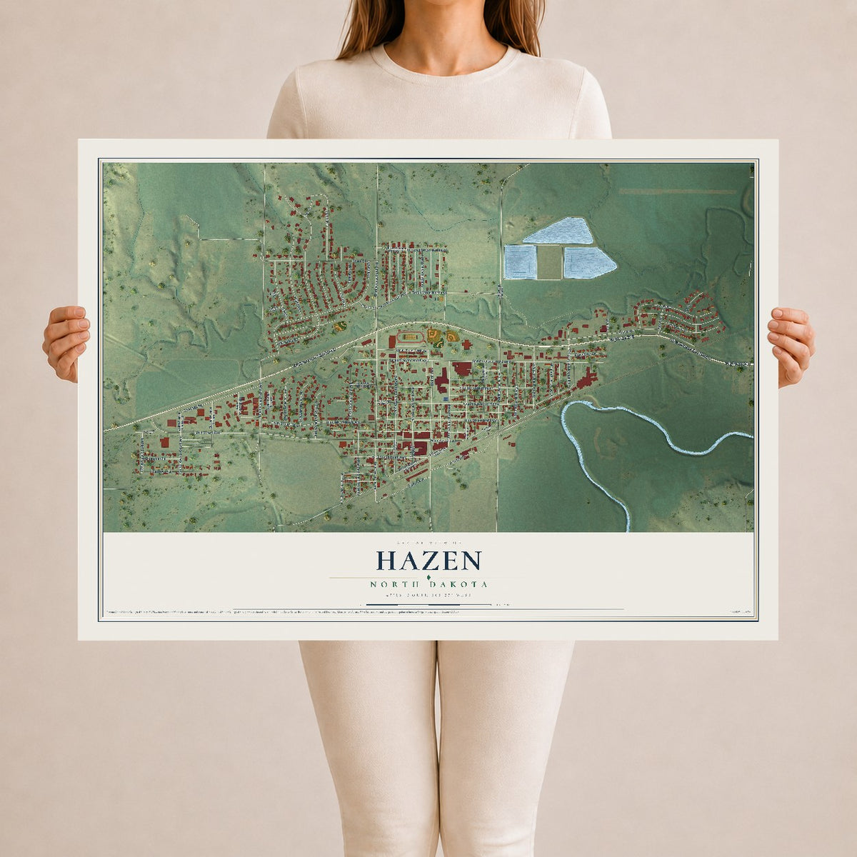 Map of Hazen, North Dakota, 24 x 36 inch unframed archival matte print