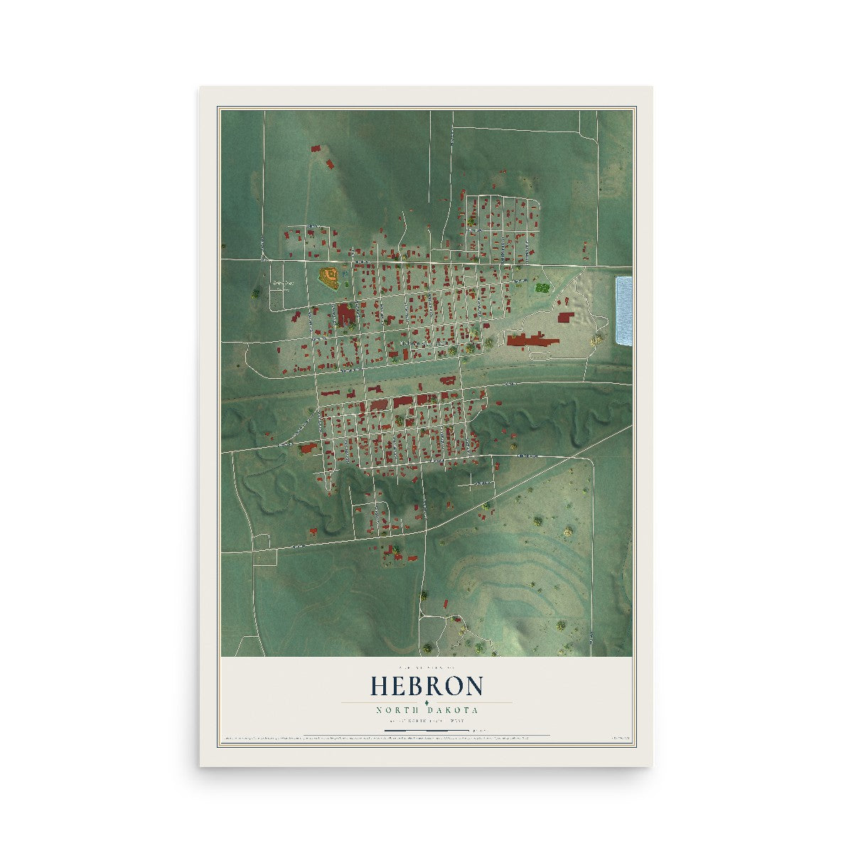 Map of Hebron, North Dakota, 12 x 18 inch unframed archival matte print