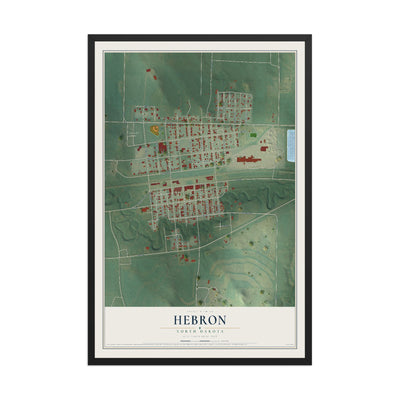Map of Hebron, North Dakota, 12 x 18 inch print in a black wood frame