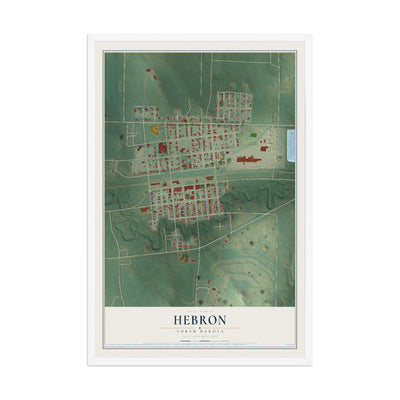 Map of Hebron, North Dakota, 12 x 18 inch print in a white wood frame