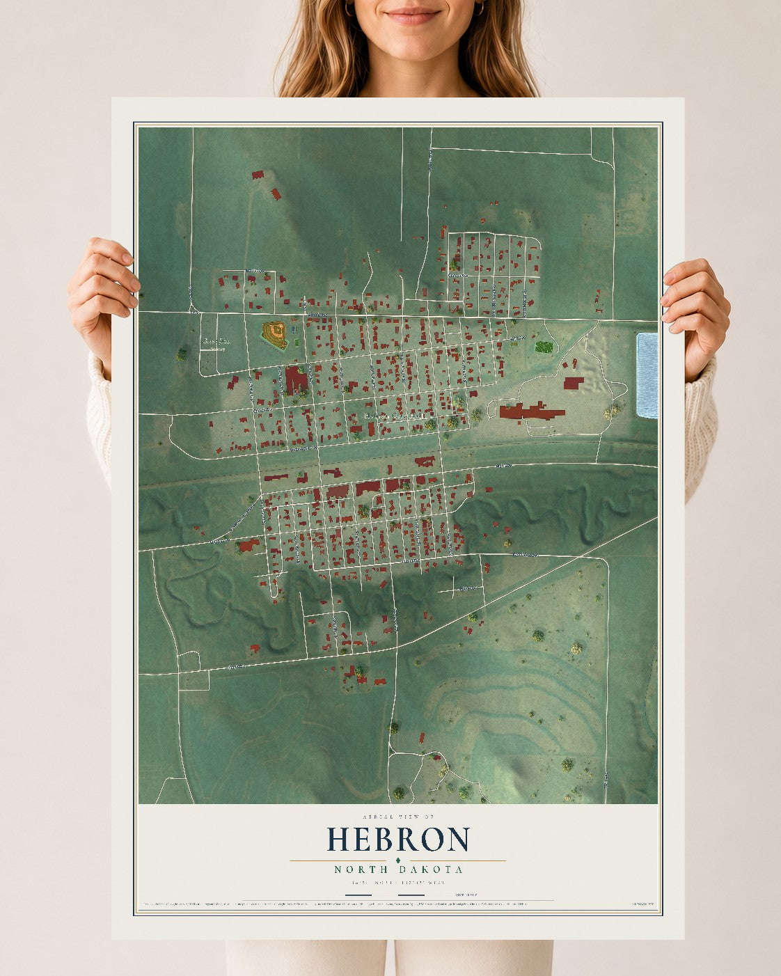 Map of Hebron, North Dakota, 24 x 36 inch unframed archival matte print