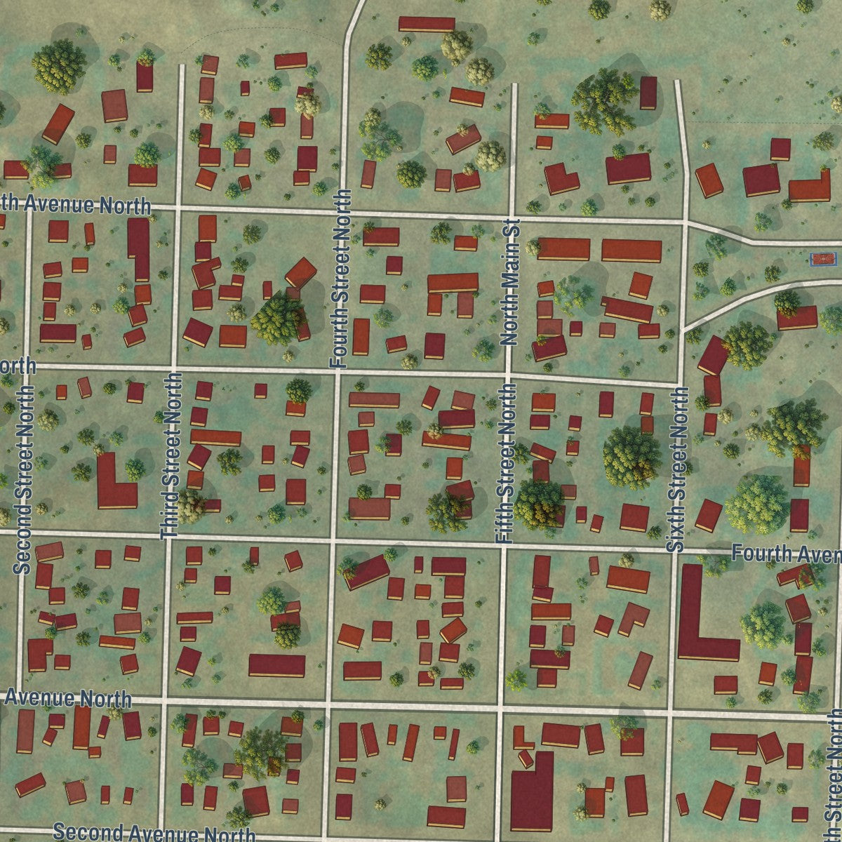 Close-up of the map of Hettinger, North Dakota print showing street and building detail