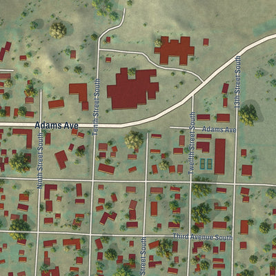 Second close-up of the map of Hettinger, North Dakota print showing more streets and buildings