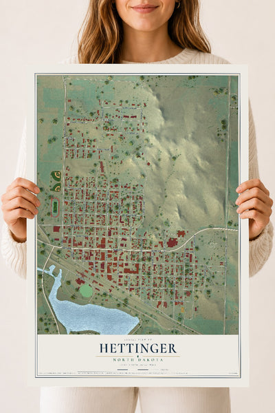 Map of Hettinger, North Dakota, 18 x 24 inch unframed archival matte print