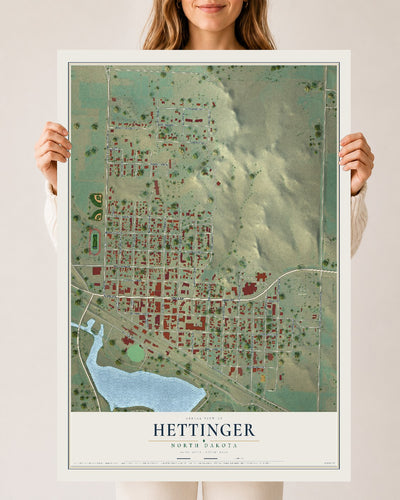 Map of Hettinger, North Dakota, 24 x 36 inch unframed archival matte print