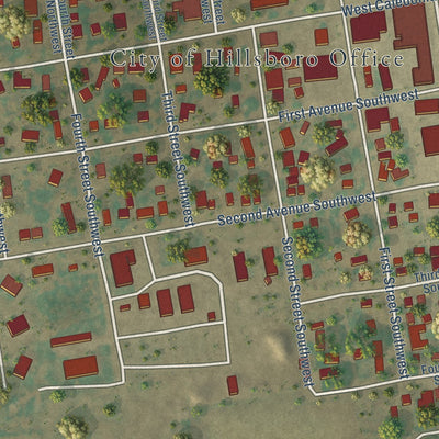 Close-up of the map of Hillsboro, North Dakota print showing street and building detail