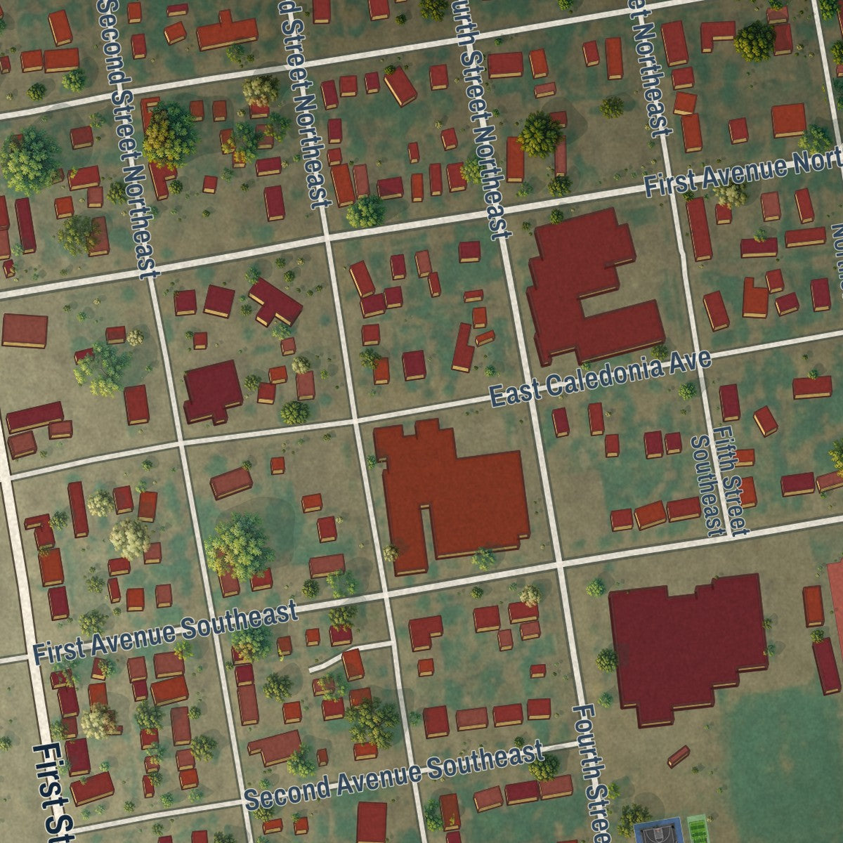 Second close-up of the map of Hillsboro, North Dakota print showing more streets and buildings