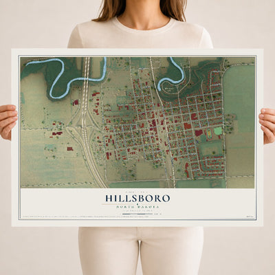 Map of Hillsboro, North Dakota, 18 x 24 inch unframed archival matte print