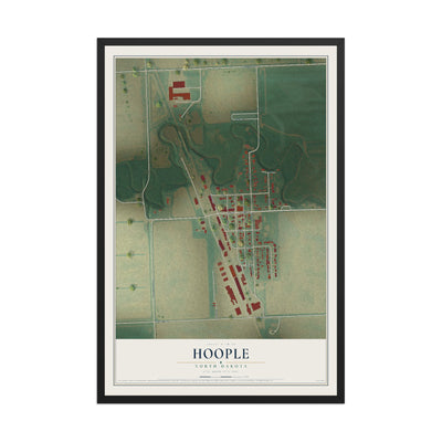Map of Hoople, North Dakota, 12 x 18 inch print in a black wood frame