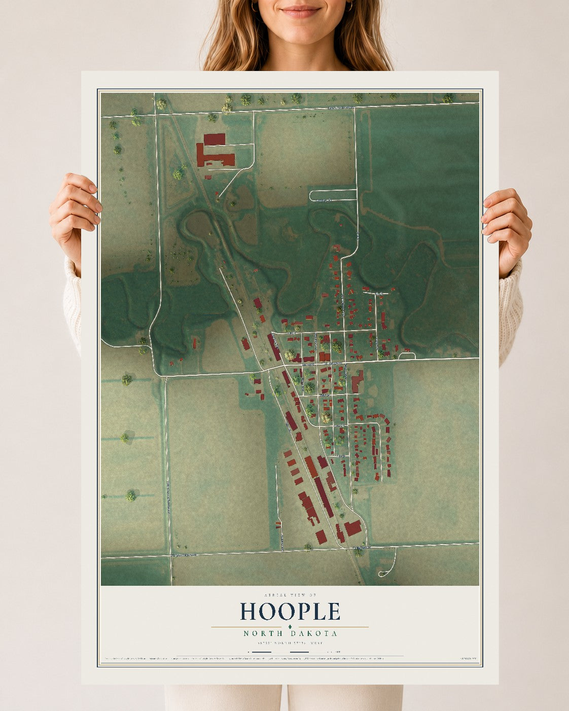 Map of Hoople, North Dakota, 24 x 36 inch unframed archival matte print