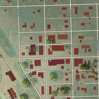 Close-up of the map of Hope, North Dakota print showing street and building detail