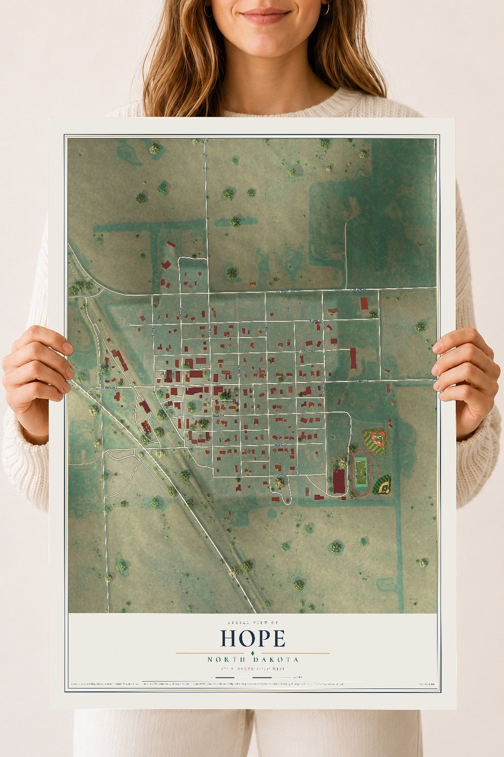 Map of Hope, North Dakota, 18 x 24 inch unframed archival matte print