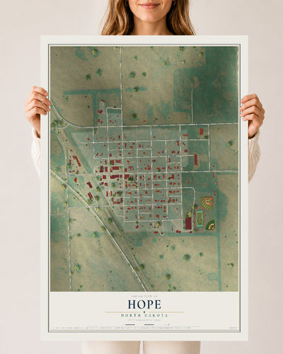 Map of Hope, North Dakota, 24 x 36 inch unframed archival matte print