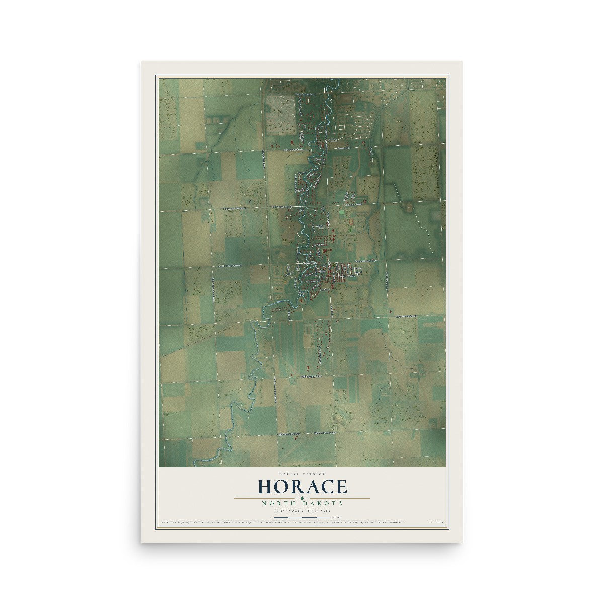 Map of Horace, North Dakota, 12 x 18 inch unframed archival matte print