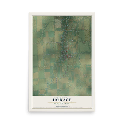 Map of Horace, North Dakota, 12 x 18 inch unframed archival matte print