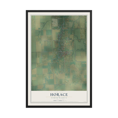 Map of Horace, North Dakota, 12 x 18 inch print in a black wood frame