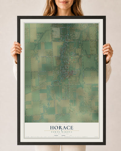 Map of Horace, North Dakota, 24 x 36 inch print in a black wood frame