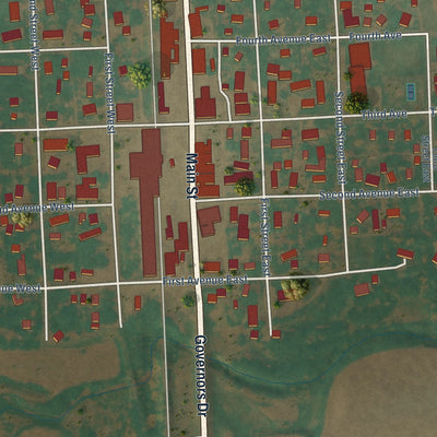 Close-up of the map of Hunter, North Dakota print showing street and building detail