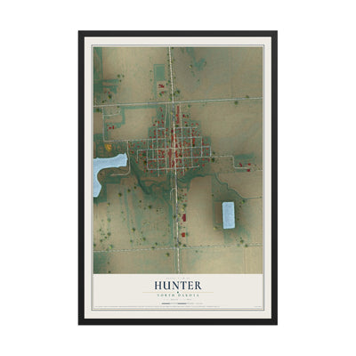 Map of Hunter, North Dakota, 12 x 18 inch print in a black wood frame