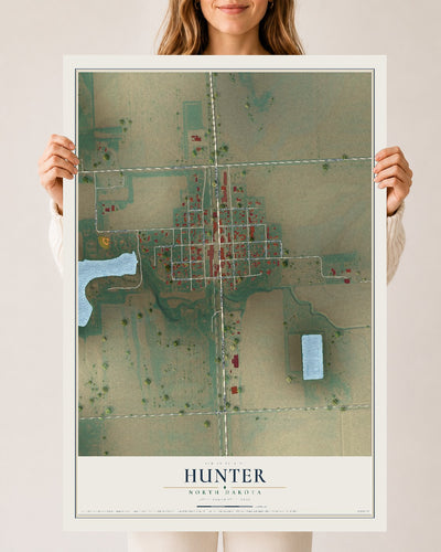 Map of Hunter, North Dakota, 24 x 36 inch unframed archival matte print
