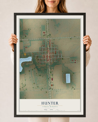 Map of Hunter, North Dakota, 24 x 36 inch print in a black wood frame
