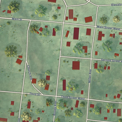 Close-up of the map of Hurdsfield, North Dakota print showing street and building detail