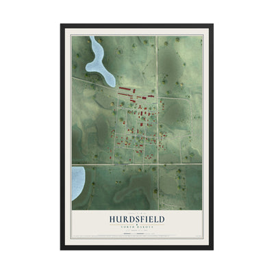 Map of Hurdsfield, North Dakota, 12 x 18 inch print in a black wood frame