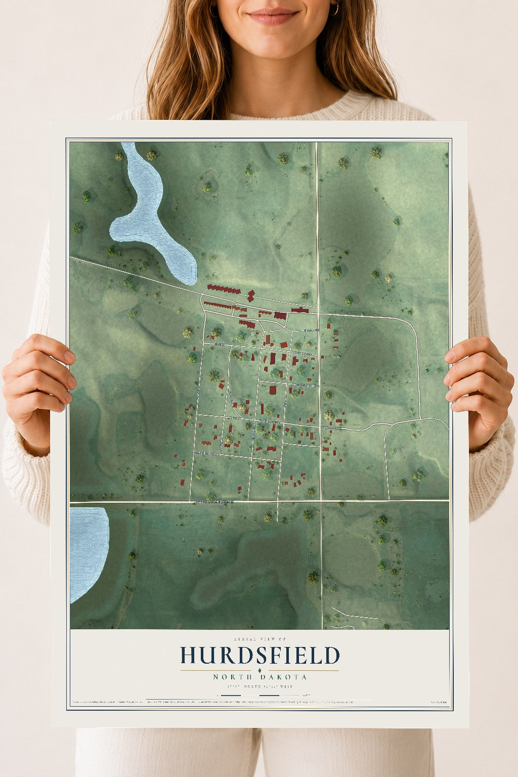 Map of Hurdsfield, North Dakota, 18 x 24 inch unframed archival matte print