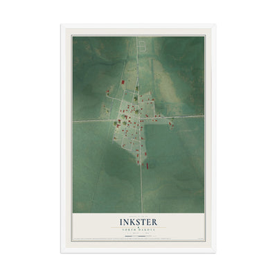 Map of Inkster, North Dakota, 12 x 18 inch print in a white wood frame