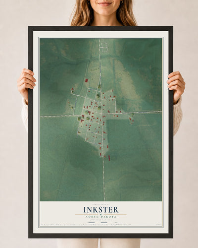Map of Inkster, North Dakota, 24 x 36 inch print in a black wood frame