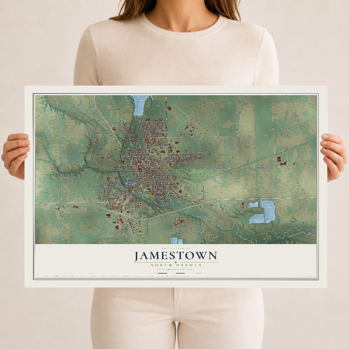 Map of Jamestown, North Dakota, 12 x 18 inch unframed archival matte print