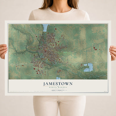 Map of Jamestown, North Dakota, 18 x 24 inch unframed archival matte print