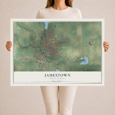 Map of Jamestown, North Dakota, 24 x 36 inch unframed archival matte print