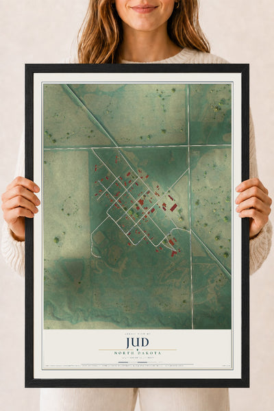 Map of Jud, North Dakota, 18 x 24 inch print in a black wood frame